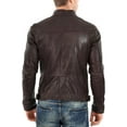 thumbnail image 2 of Mens Real Brown Leather Jacket Zipper Biker Moto Slim Fit Jacket A629, 2 of 3