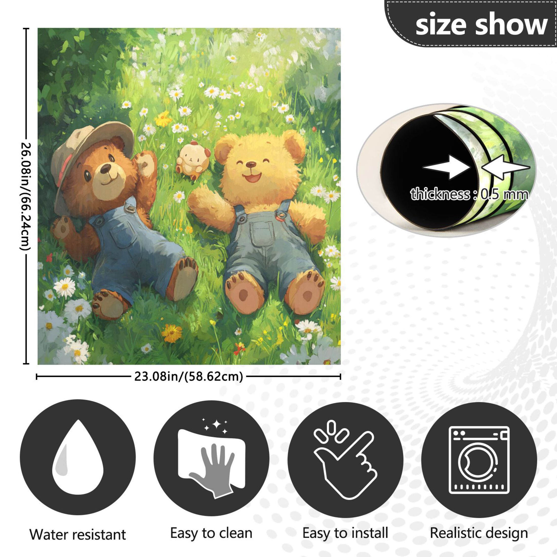 Dishwasher Magnetic Refrigerator Magnet Cover Sticker Home Decorative 23"x26" Two Cute Bears