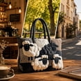 thumbnail image 3 of 3D Patchwork Sheep Quilted Tote Bag, Retro Patch Fabric Embroidery Large Handbag, Soft Casual Shoulder Bag for School Grocery Shopping Daily Travel, 3 of 7