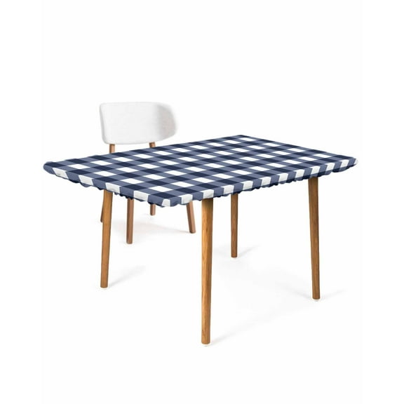 Blue Plaid Rectangle Tablecloth, Waterproof Elastic Fitted Table Covers for 3 Foot Tables, 24x36inch Decorative Tablecloths for Picnic, Camping, Outdoor, Modern Simple Gradient Buffalo Checked