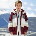 thumbnail image 5 of KAUOD Boys Winter Sherpa Jackets Fuzzy Padded Zip up Hooded Coats Teen Kids Striped Fleece Soft Warm Outwear with Pockets, 5 of 7