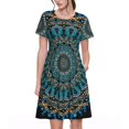 thumbnail image 1 of Bixox Robe d'Été à Manches Courtes pour Femmes Robe Ample Longueur Genou avec Poches-Mandala, 1 of 7