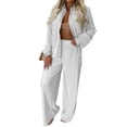 thumbnail image 1 of VISgogo Mujeres Casual 2 piezas Conjunto de ropa Color sólido Solapa Manga larga Camisas con botones con pantalones largos sueltos VISgogo moda, 1 of 3