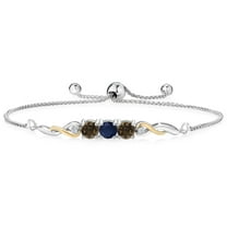 925 Sterling Silver and 10K Yellow Gold Blue Sapphire Brown Smoky Quartz and White Lab Grown Diamond Tennis Bracelet for Women (1.62 Cttw, Gemstone September Birthstone, Fully Adjustable up to 9 inch)