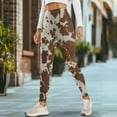 thumbnail image 4 of Renewold Brown Beige Cow Print Pocket Yoga Pants for Women Active Yoga Leggings Butt Lifting Elastic Essential Leggings Lightweight Sportswear Running Tights Ankle Pants, M, 4 of 8