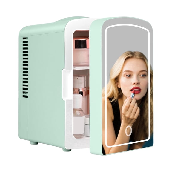 IceBlue LED Mirror Skincare Refrigerator- 4L Mini Fridge for Makeup & Drinks - Car/Home Portable Cooler
