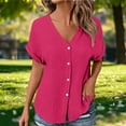 thumbnail image 5 of Fancifize Summer Shirts for Women Cotton Linen Casual Tops V Neck Button Down Beach T Shirt Breathable Loose Summer Vacation Clothes, 5 of 5