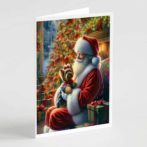 Yorkshire Terrier Yorkie and Santa Claus Greeting Cards Pack of 8 7 in x 5 in