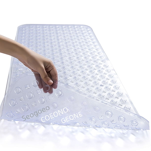 Tapis de bain antidérapant extra long 100 x 40 cm avec ventouse et trous de drainage, lavable en machine et résistant à la moisissure, en PVC, noir | Leroy Merlin