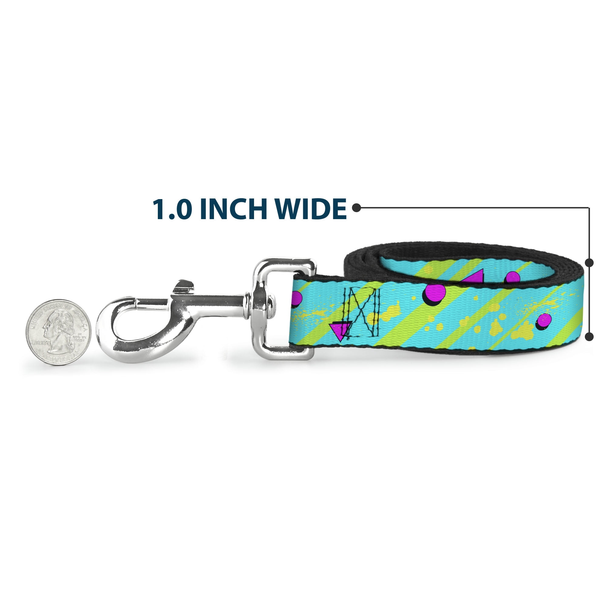 Buckle-Down Pet Leash, Dog Leash, Eighties Party Blue Yellow Pink, 6 Feet Long 1.0 Inch Wide