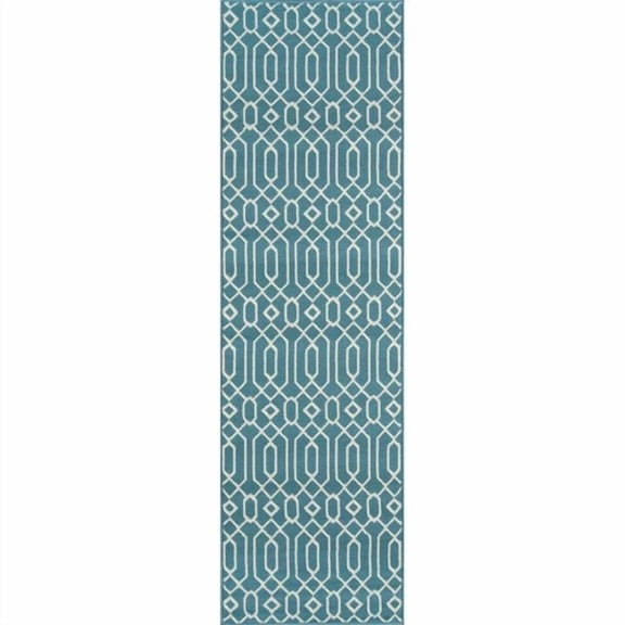 Momeni Baja Links Geometric Trellis Outdoor Area Rug. Blue 2'3" x 7'6" Runner