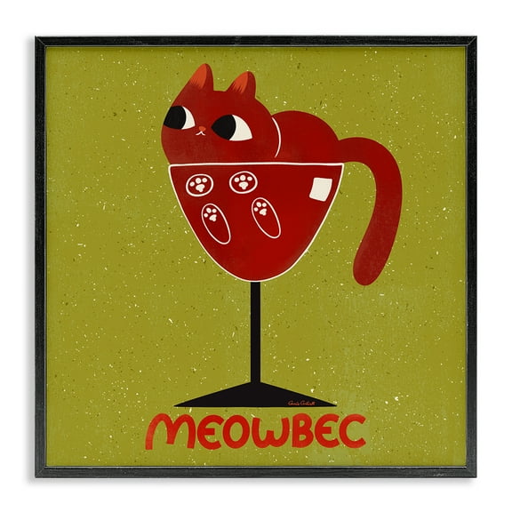 Stupell Industries Meowbec Cat Wine Animals Painting Black Framed Art Print Wall Art, 12 x 12