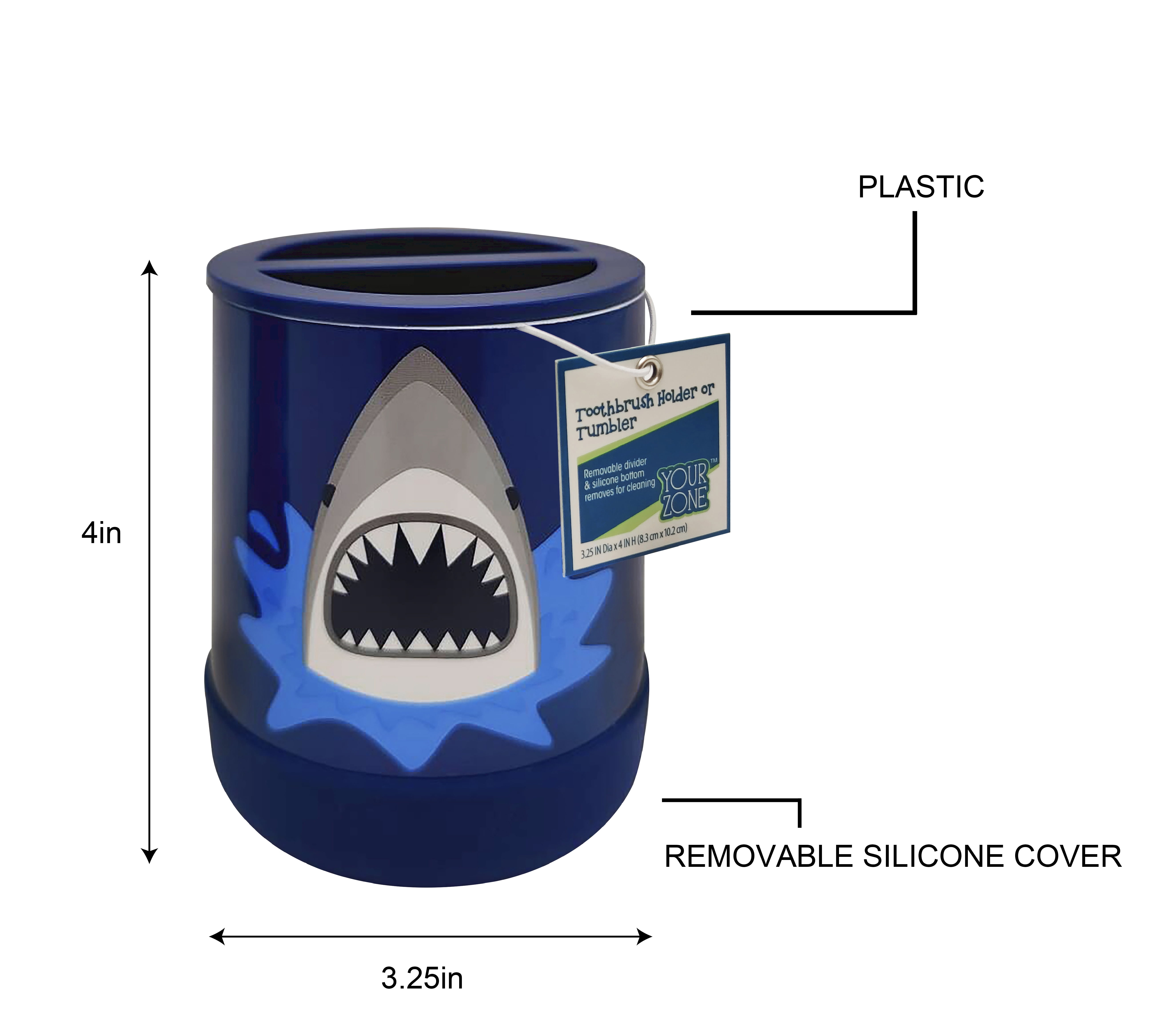 Your Zone Kids Shark Toothbrush Holder with Non-Slip Bottom