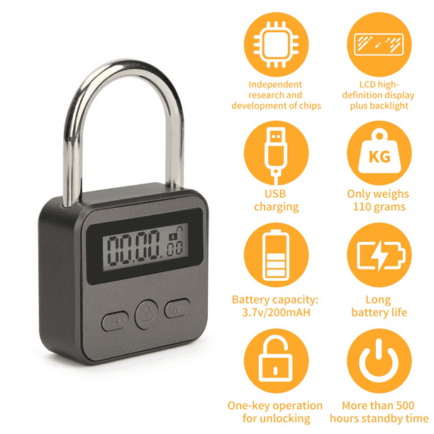 Heavy Duty Metal Electronic Timer Lock Smart Time 99 Hours Max Timing Lock with LCD Display Micro USB Rechargeable Security Padlock - Walmart.com