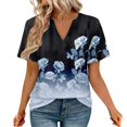 thumbnail image 2 of Blue Women's Short Sleeve T-shirt, Womens Tops Summer Short Sleeve V Neck Blouses Business Casual Loose Fit Tshirts Trendy Fashion Outfits,Women's Short sleeve T-shirt L, 2 of 4