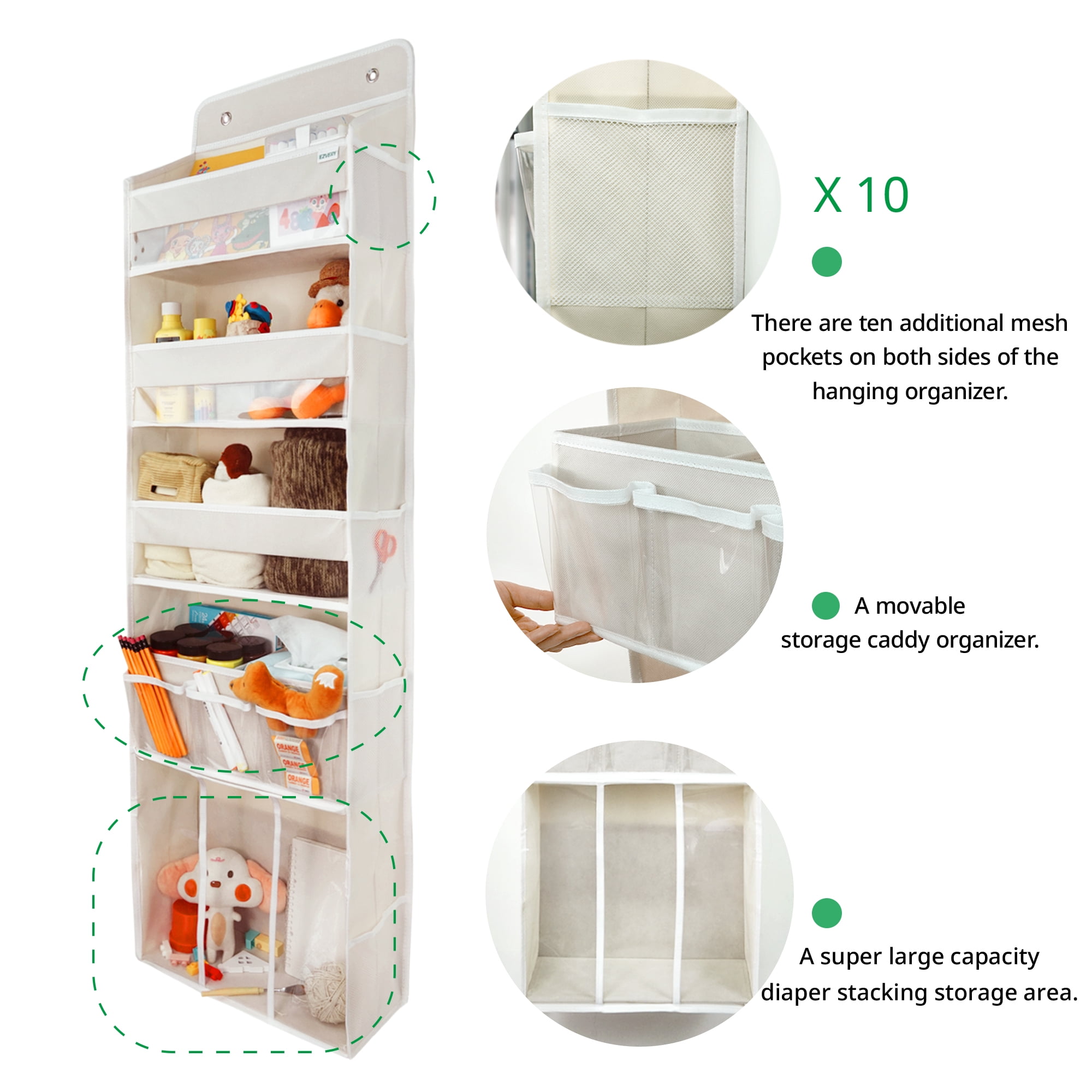 Baby Hanging Organizer 5-Shelf Over-the-Door Organizer with Diaper Caddy, Beige, 1 Count