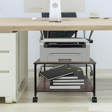 Heavy Duty  Printer Stand with Locking Wheels,  Large Printer Table Shelf, Holds 100 lbs per Shelf - Fits Most 60" Desks, Perfect for Office, Home, Laser Printer or Mini Fridge