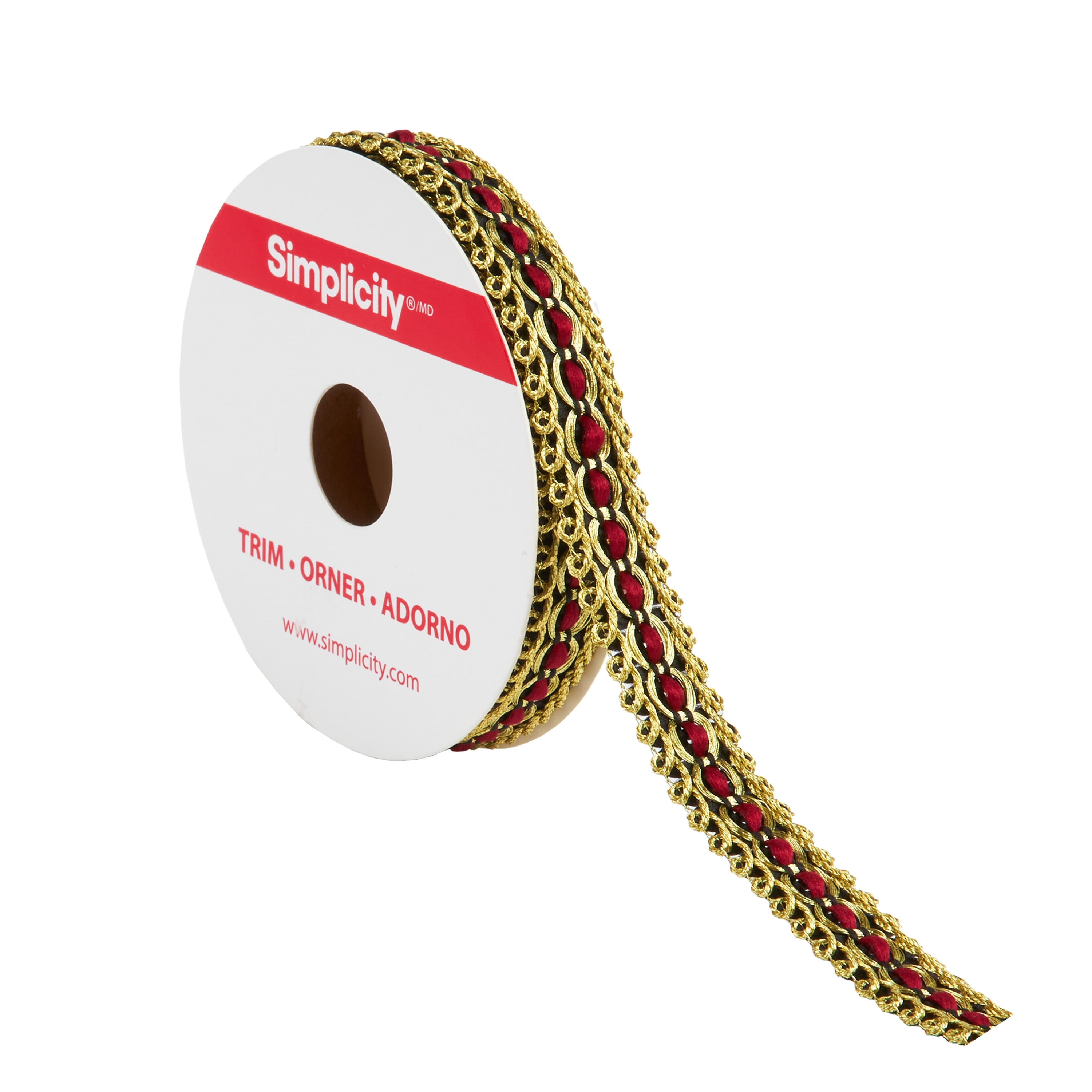 Simplicity Trim, Burgundy 5/8 inch Metallic Gold Gimp Trim