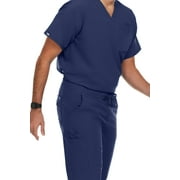 Hey Scrubs Set Men Stretch V-Neck Scrub Top and Six Pocket Tapered Pant Bundle, Elastic Waistband Scrubs for Men