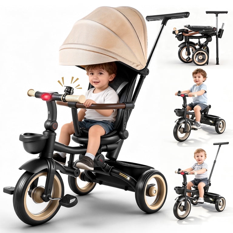 JoyStone 7 in 1 Foldable Tricycle Stroller for Toddler, Baby 