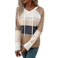 thumbnail image 3 of Suéteres de Rayas con Capucha y Cordón para Mujer, Sudaderas de Moda con Diseño de Bloques de Color y Crochet Gris Oscuro L, 3 of 8