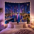thumbnail image 2 of Yacht on a Vibrant Miami Canal with Glowing Night Skyline, Dramatic Digital Art for City Lovers, Urban Neon Scene Art Print, Housewarming Gift, Tapestry Wall Hanging for Living Room and Bedroom, 2 of 7