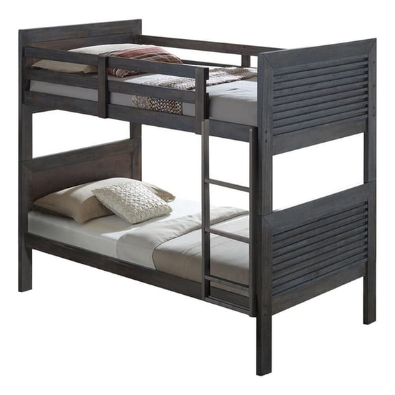 Wexo Twin over Twin Bunk Bed-Charcoal Brown Slat Design and Ladder