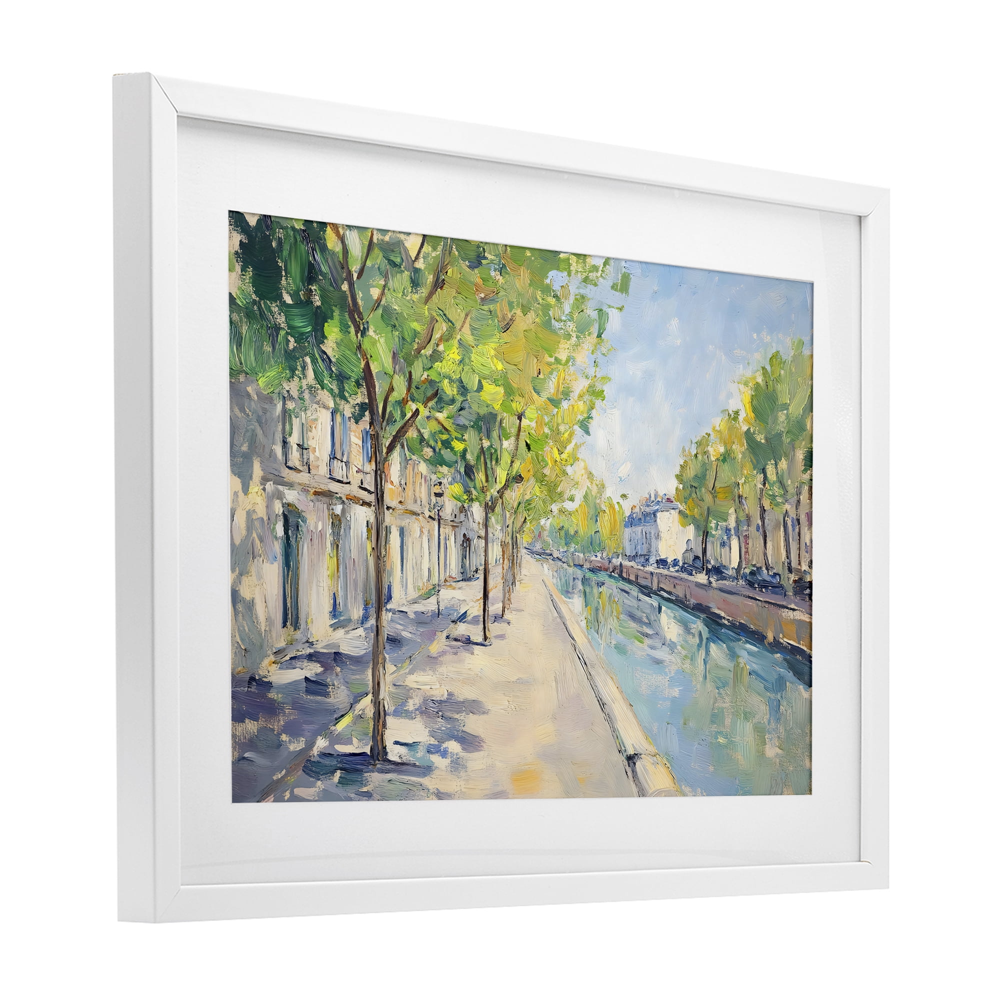 Stupell Industries Montrouge Canal Promenade White Framed Print Under Glass, design by Creative Studio