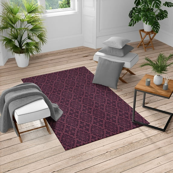 Retro Turkish Area Rug, Antique Victorian Floral Patterns in Modern Graphic Print Old Fashioned Art, Soft Carpet for Living Room Decor, 4' X 5.7', Purple and Quartz, by Ambesonne