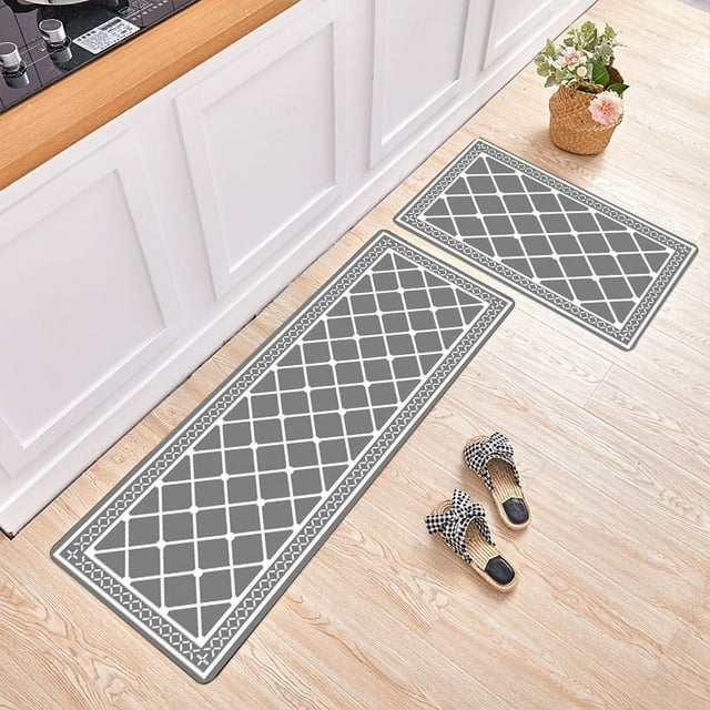 2-Piece Printed Kitchen Rug Set with Non-Slip Backing, Absorbent Microfiber Floor Mats for Bathroom Entryway