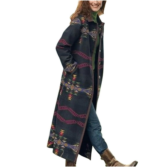 IROINID Women's Long Anorak Jacket Coat Turndown Lapel Print Long Sleeve Warm Top Socket Leopard Winter Shirt Comfortable Coat, Black