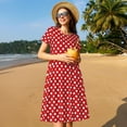 thumbnail image 4 of Gaeub Robe Rouge à Pois pour Femmes, Tunique Décontractée à Manches Courtes, Robe Midi d'Été pour Femmes, Robe à Manches Courtes pour Femmes, 4 of 6