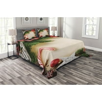 Ambesonne Christmas Quilted Bedspread Set 3 Pcs, Cinnamon Candy Cane, King Size, Multicolor