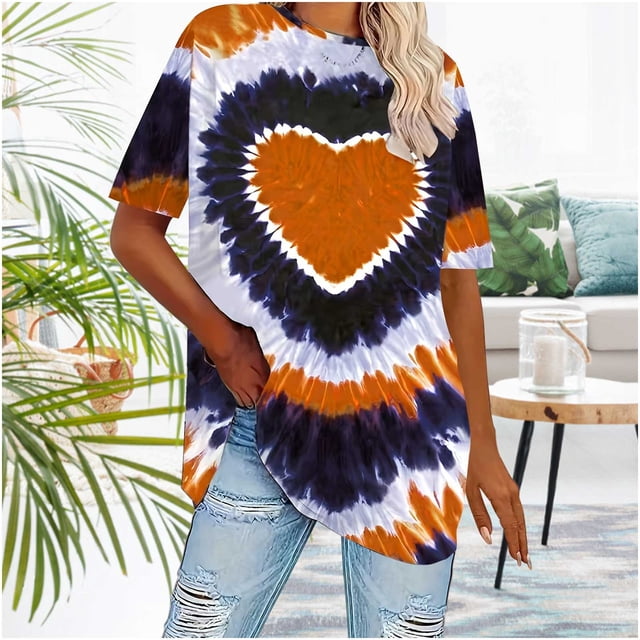 Wzzjkit T-Shirt pour Femme Grande Taille Décontracté à Imprimé Cœur à Manches Courtes à Col Rond Haut/chemise