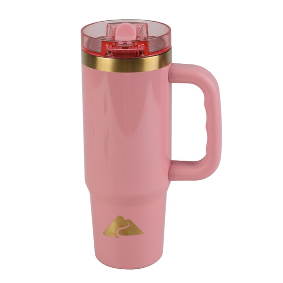 Ozark Trail 30 oz Stainless Steel Insulated Travel Tumbler with Handle and Flip Straw Lid, Rose Shimmer