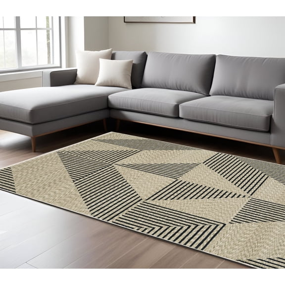 10' X 13' Beige Geometric Area Rug With Fringe