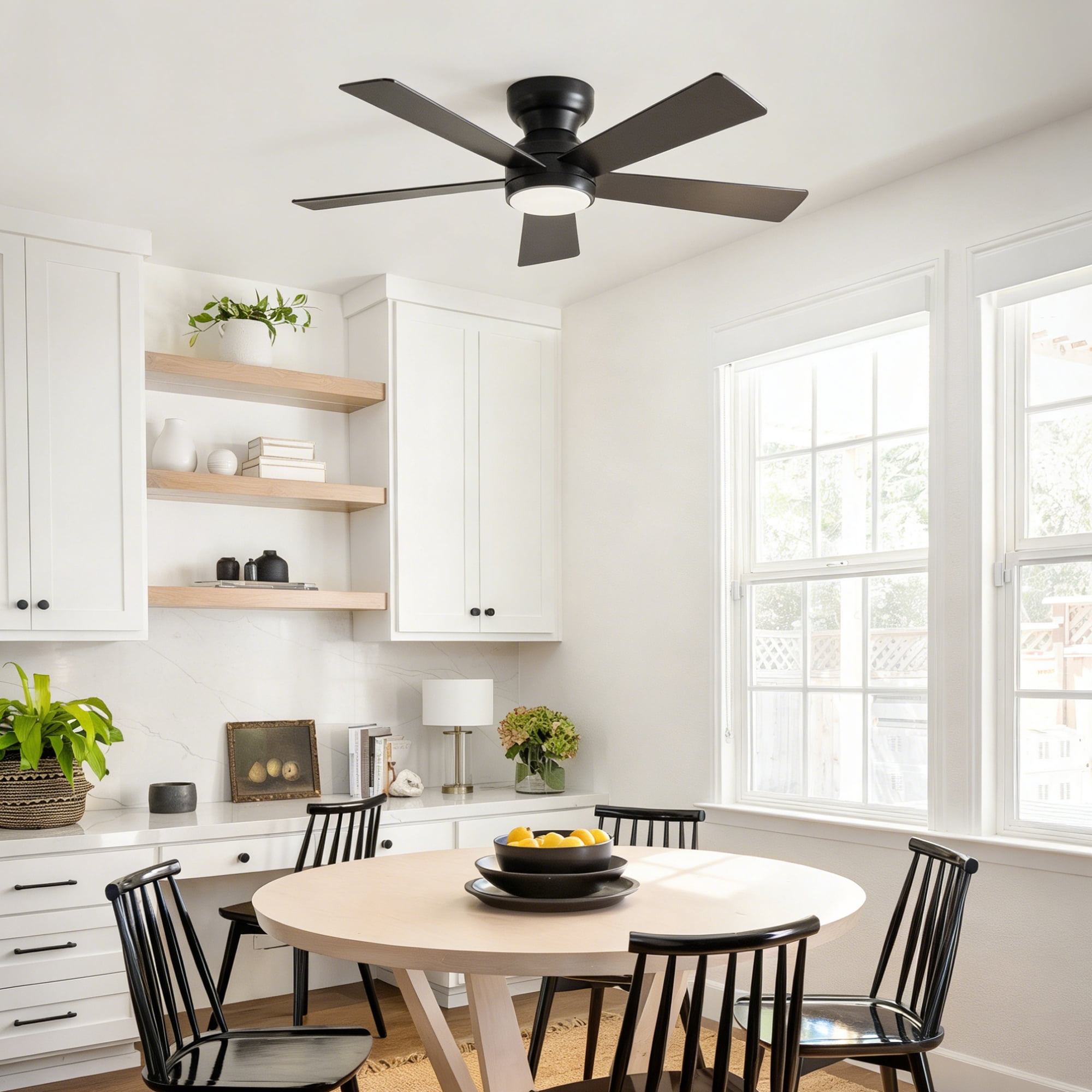 BOFANG Small Ceiling Fan with Light 46" 5-Blade for Kitchen or Office,Matte Black