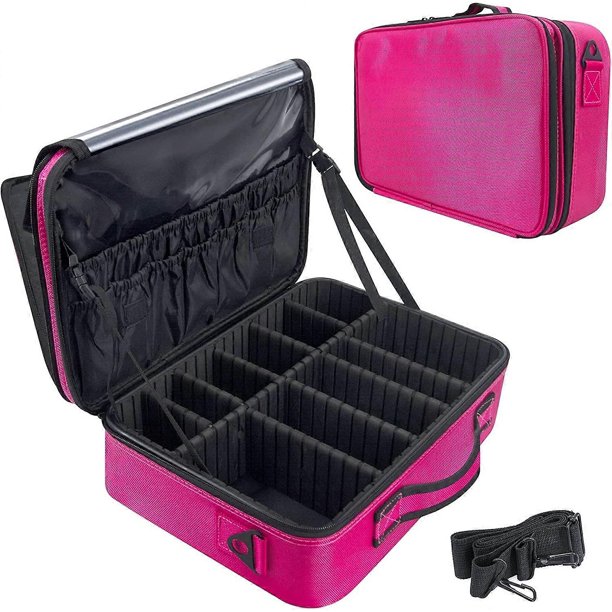 Bolsa de maquillaje, estuche de maquillaje grande, organizador de cosméticos de viaje, profesional, portátil, para guardar maquillaje, artículos de aseo, maquillador, herramientas, brochas, furgoneta