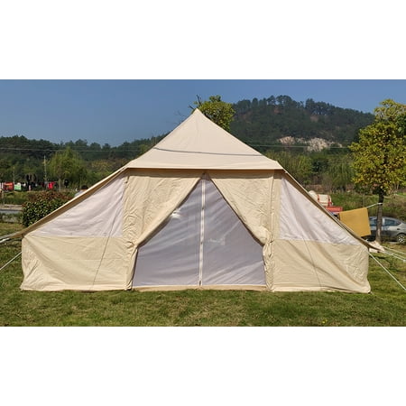 TECHTONGDA 13*16.4ft Double Door Bell Tent Camping Bell Tent Oxford Canvas Tent