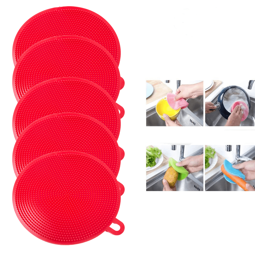 Silicone Dish Washing Brush，Food Grade Scrubber BPA Free，Multipurpose  Kitchen Cleaning Sponges for Pot, Pan, Fruit and Vegetables (7 Pack),Lideemo