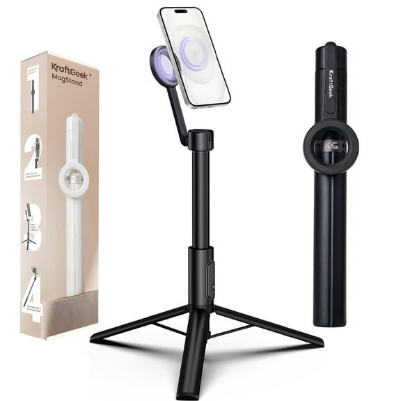 KraftGeek 64" Magnetic Tripod for iPhone MagSafe, Cell Phone Tirpod Stand, Selfie Stick with Remote for Video Recording, Vlogging & Content Creation, Black