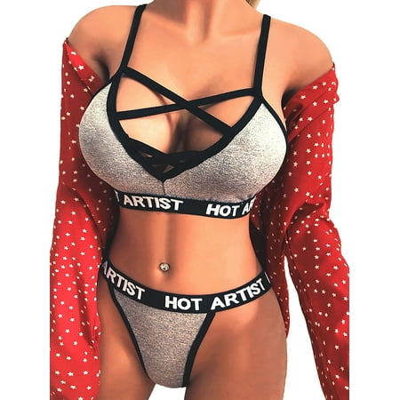 

Keeccty Women Sexy Fashion Bralette Stretchy Printed 2PCs Lingerie Set
