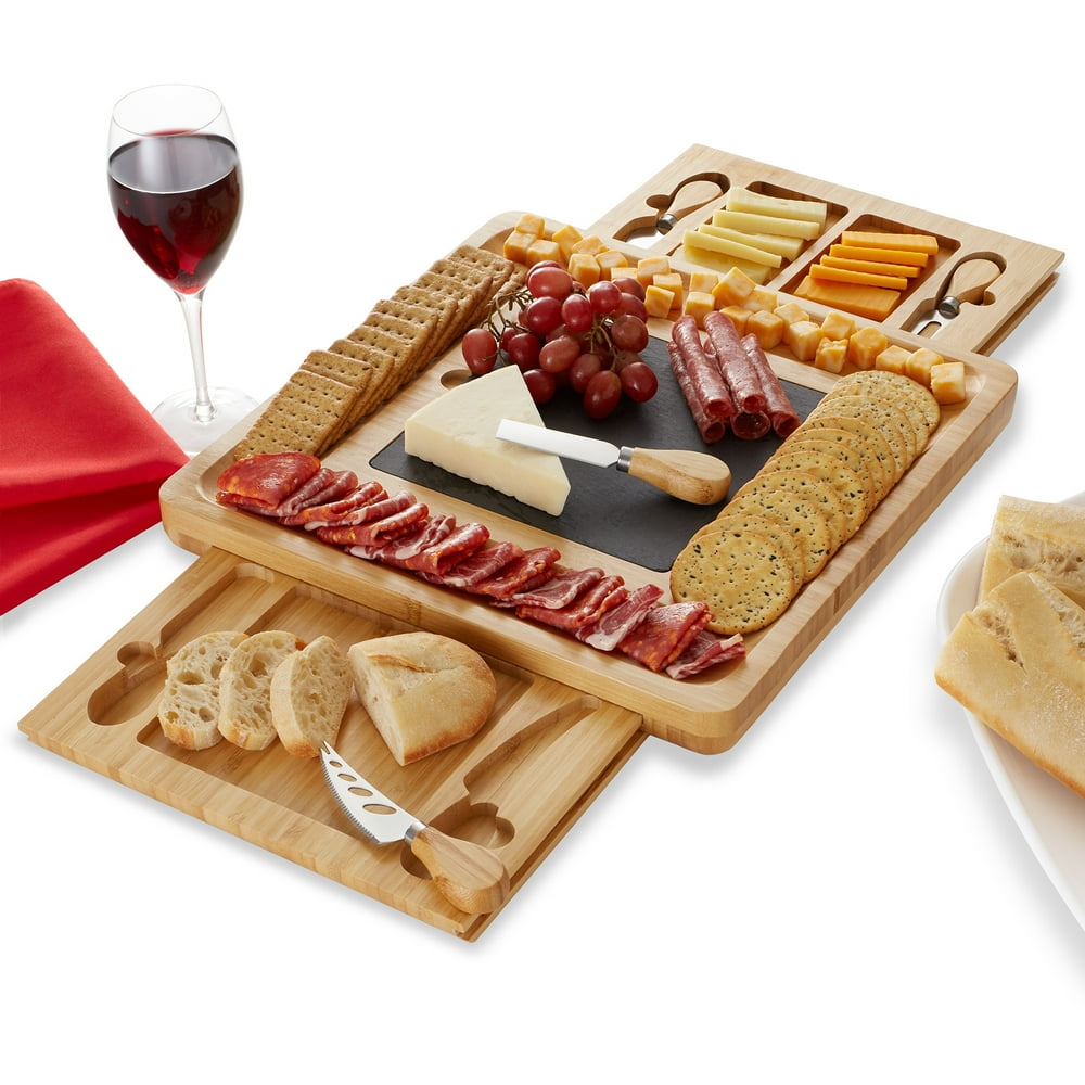 Casafield Organic Bamboo Cheese Board and Knife Gift Set with Removable