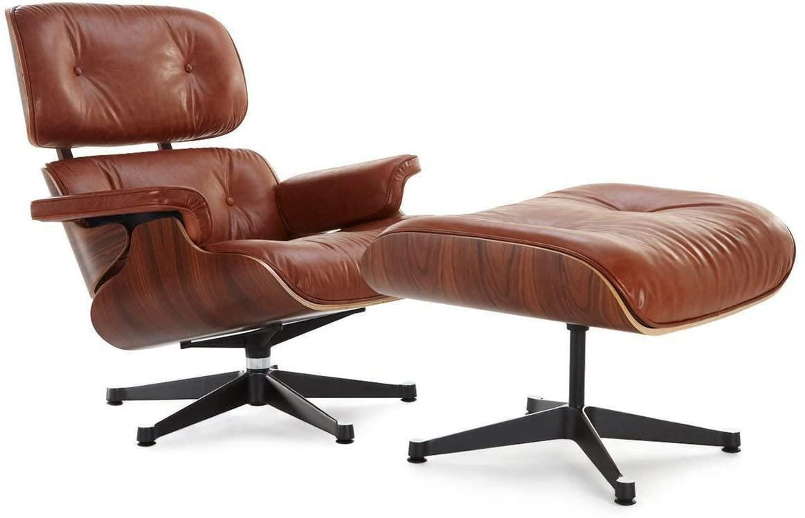 Nicer Furniture Modern Classic Leather Lounger with Ottoman