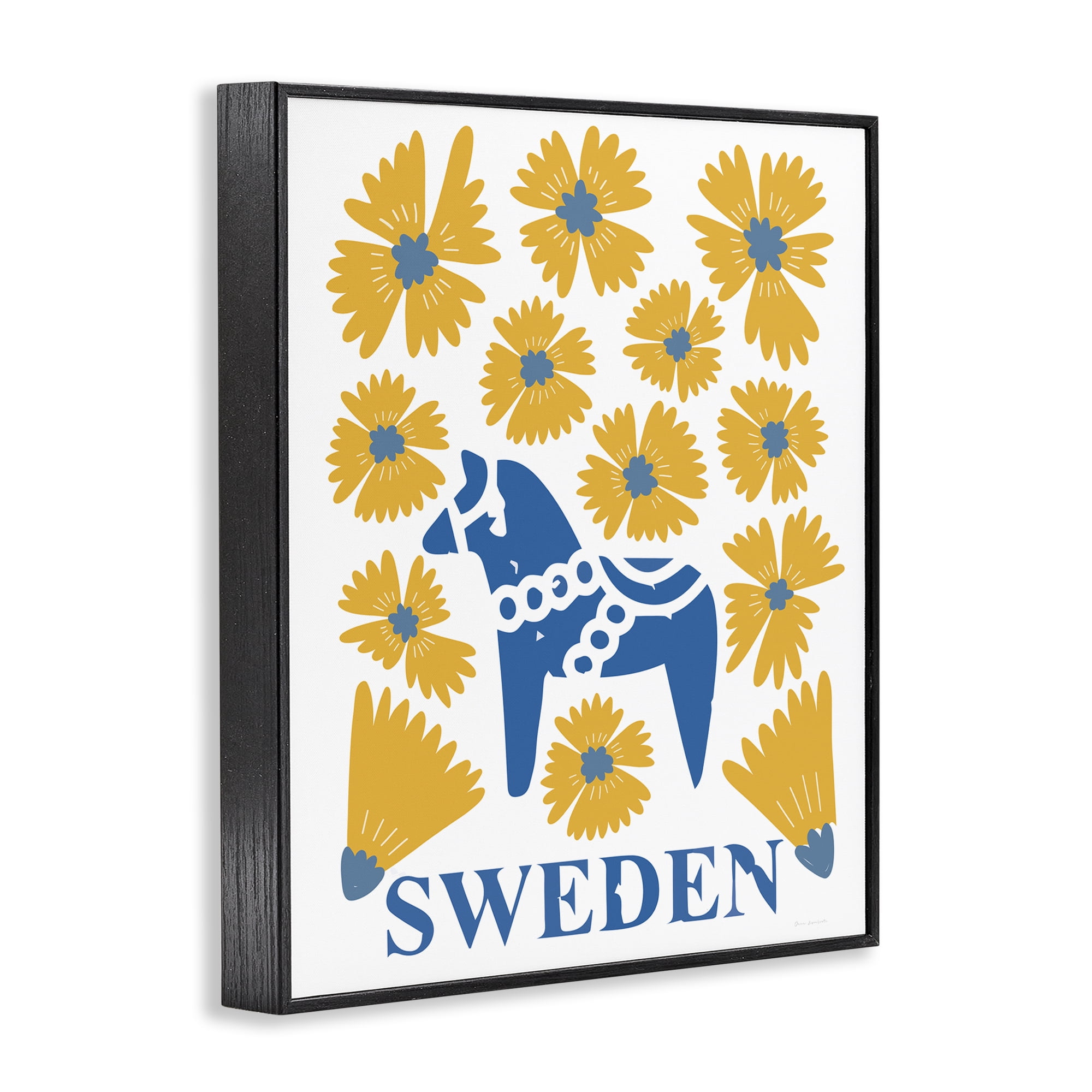 Stupell Industries Swedish Folk Flowers Black Framed Giclee Art, design by Omar Escalante