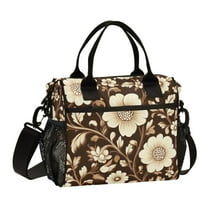FORMRS Insulated Lunch Bag Unisex Large Capacity with Shoulder Strap, Brown Floral