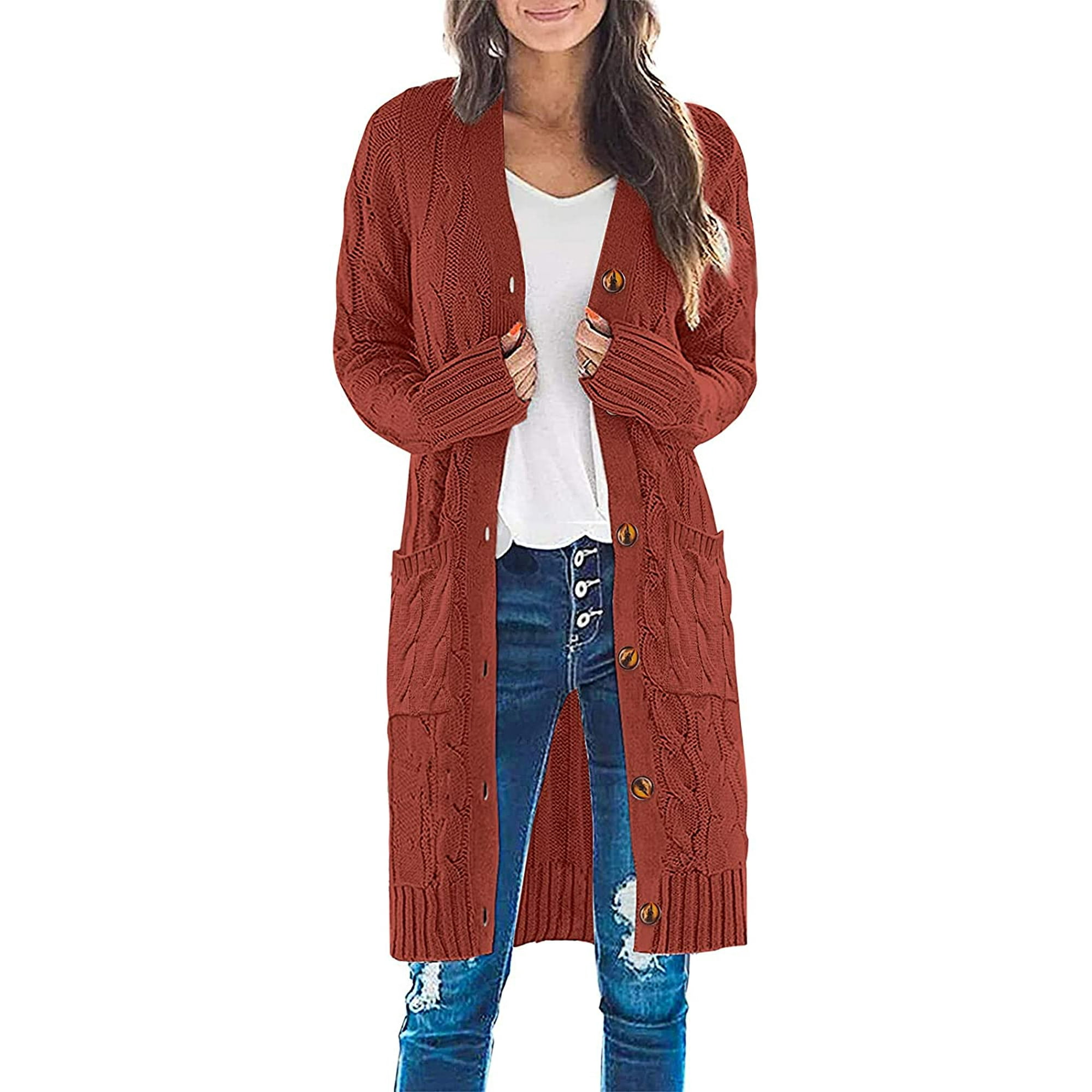 Womens Long Sleeve Cable Knit Long Cardigan Open Front Button Sweater  Outerwear | Walmart Canada