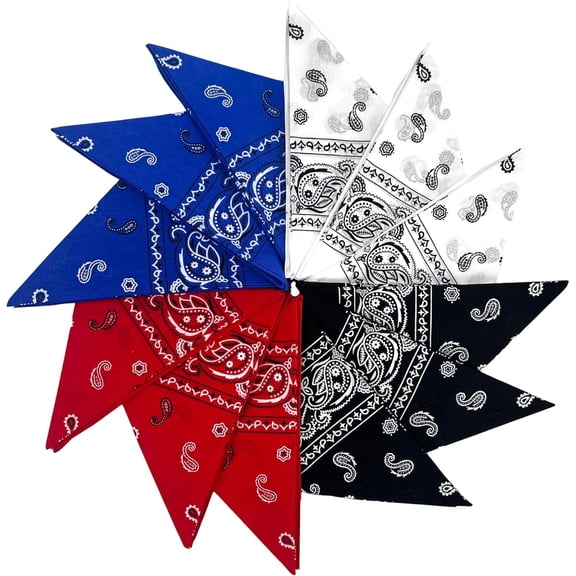 12pcs Cotton Bandanas, 22"X 22" Double Sides Printed Bandana Unisex Kerchief