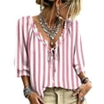 thumbnail image 2 of Women's Polka Dot Top Summer V Neck 3/4 Sleeve Lace Up Blouses Floral Blouses Work Shirts, 2 of 5