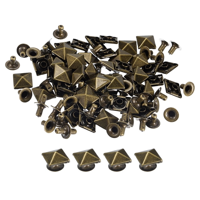 Unique Bargains 50 Ensembles Rivet de Pointe 10mm Pyramide Rivet Rapide Clous Carrés Pointes Ton Bronze